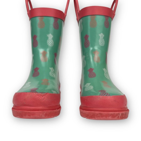 Lily & Dan Toddler Girls Rubber Rain Boots Size 7 Green Pink Pineapple Pull On - Picture 8 of 13